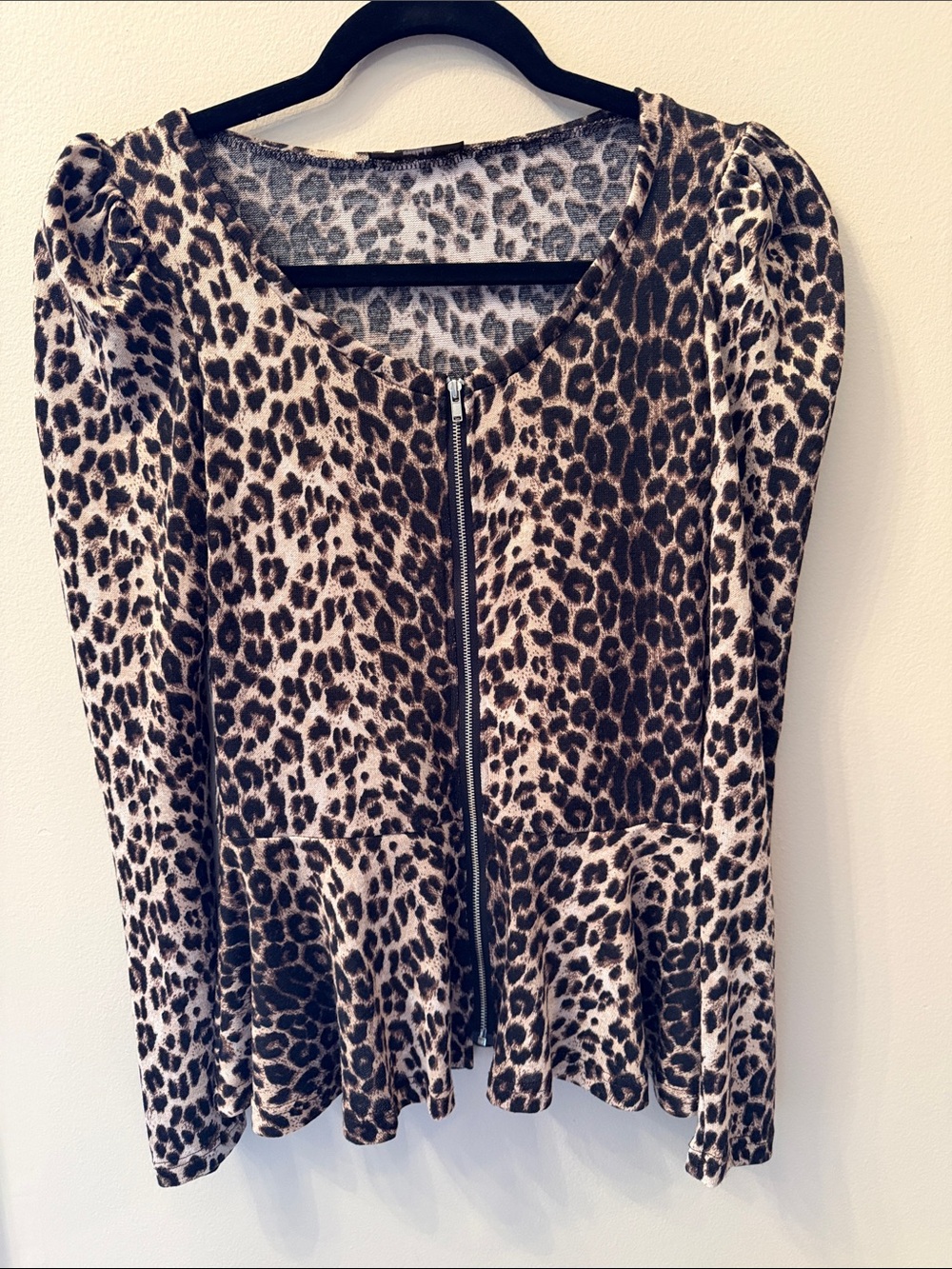 Soprano Leopard Print Zip-Front Top - Brown/Black